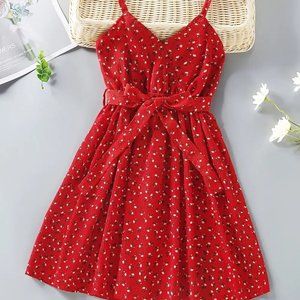 Bold Red V-Neck Floral Dress